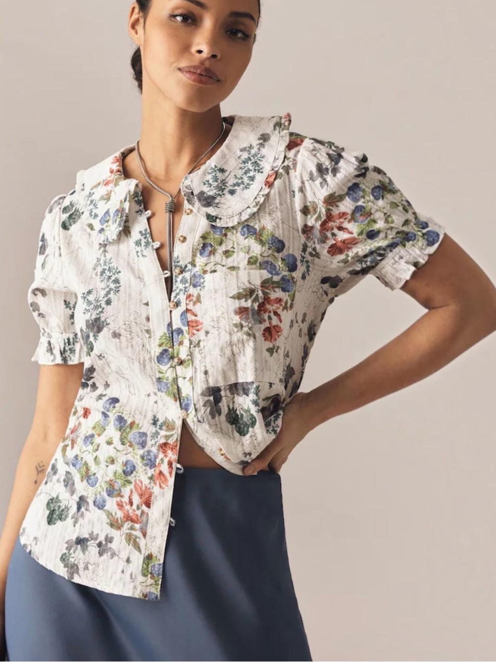 Anthropologie Pilcro Keira Peter Pan Collar Garden Cotton Blouse 1X